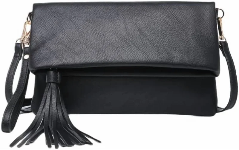 Austin Flapover Tassel Crossbody Clutch In Black