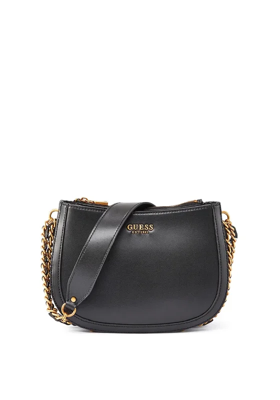 Guess Abey Smooth Finish Chain Side Shoulder Bag, Black