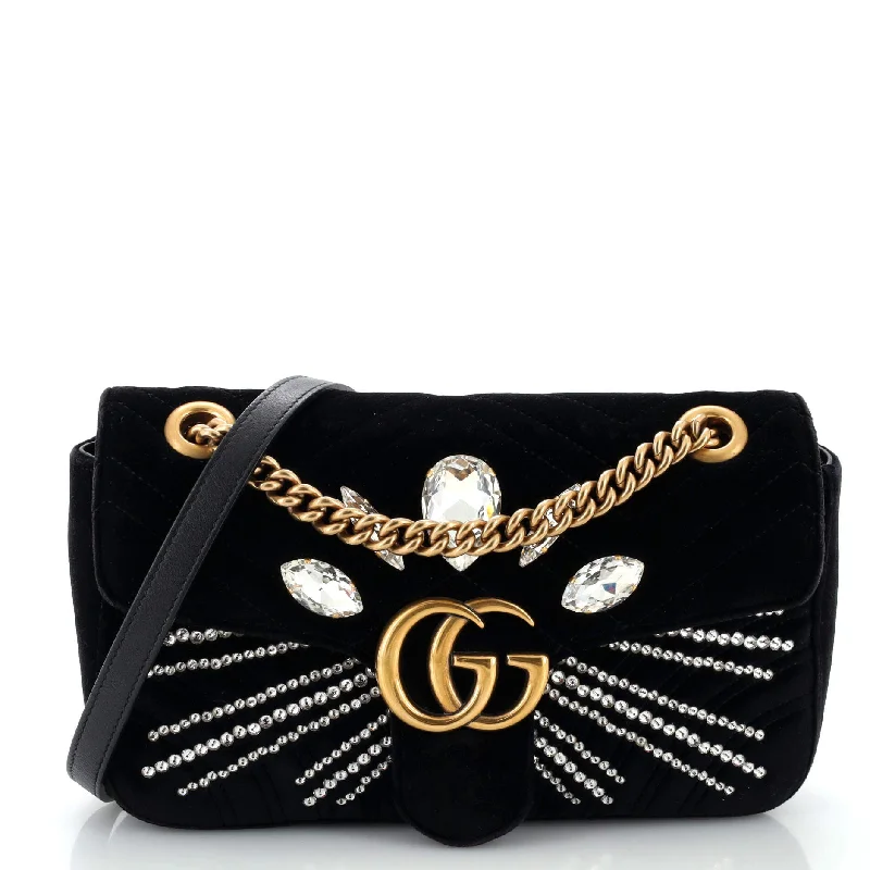 GG Marmont Flap Bag Crystal Embellished Matelasse Velvet Medium