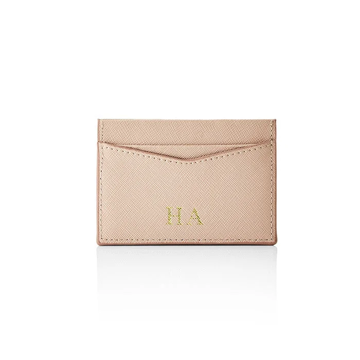 Personalised Leather Card Holder - Nude Saffiano