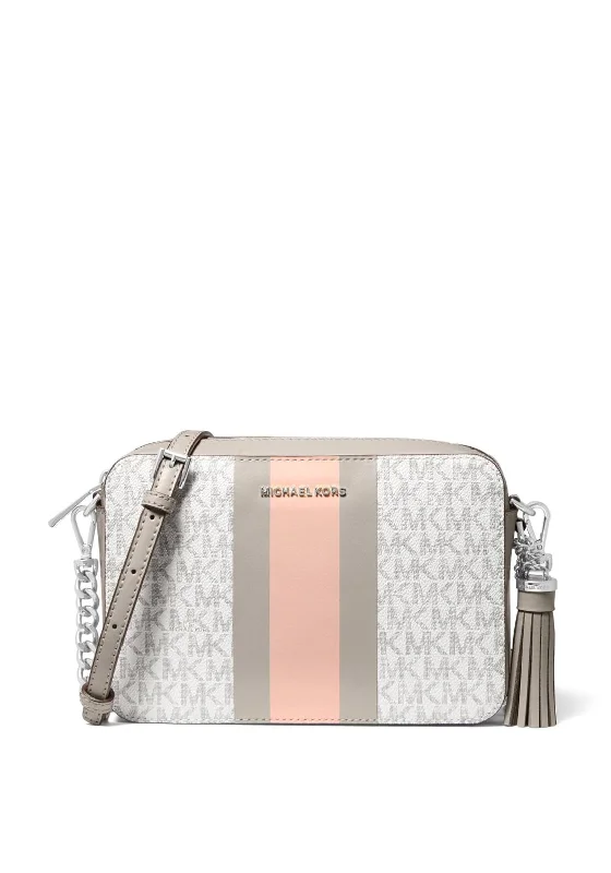 MICHAEL Michael Kors Ginny Logo Stripe Crossbody Bag, Grey & Pink