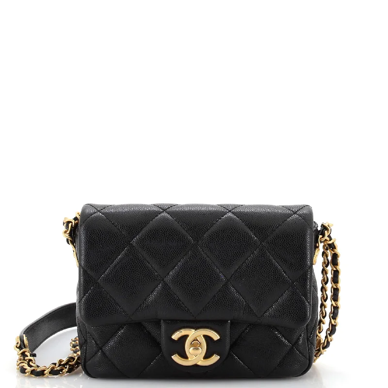 Twist Your Buttons Flap Bag Quilted Caviar Mini