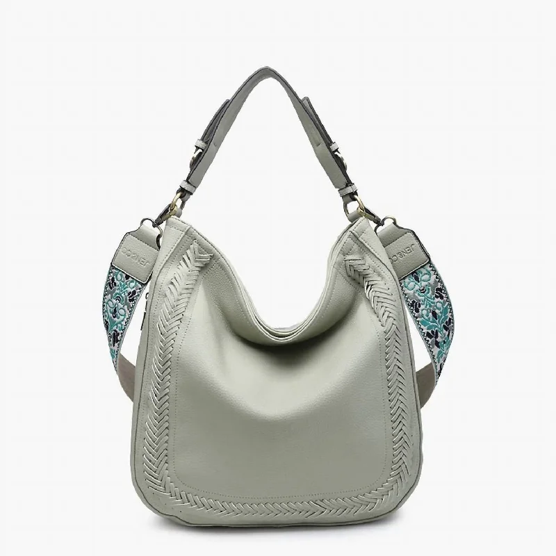 Aris Whipstitch Hobo Bag With Guitar Strap In Light Sage