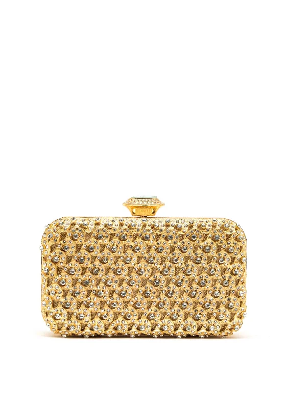 Zen Collection Diamante Embellished Clasp Clutch Bag, Gold