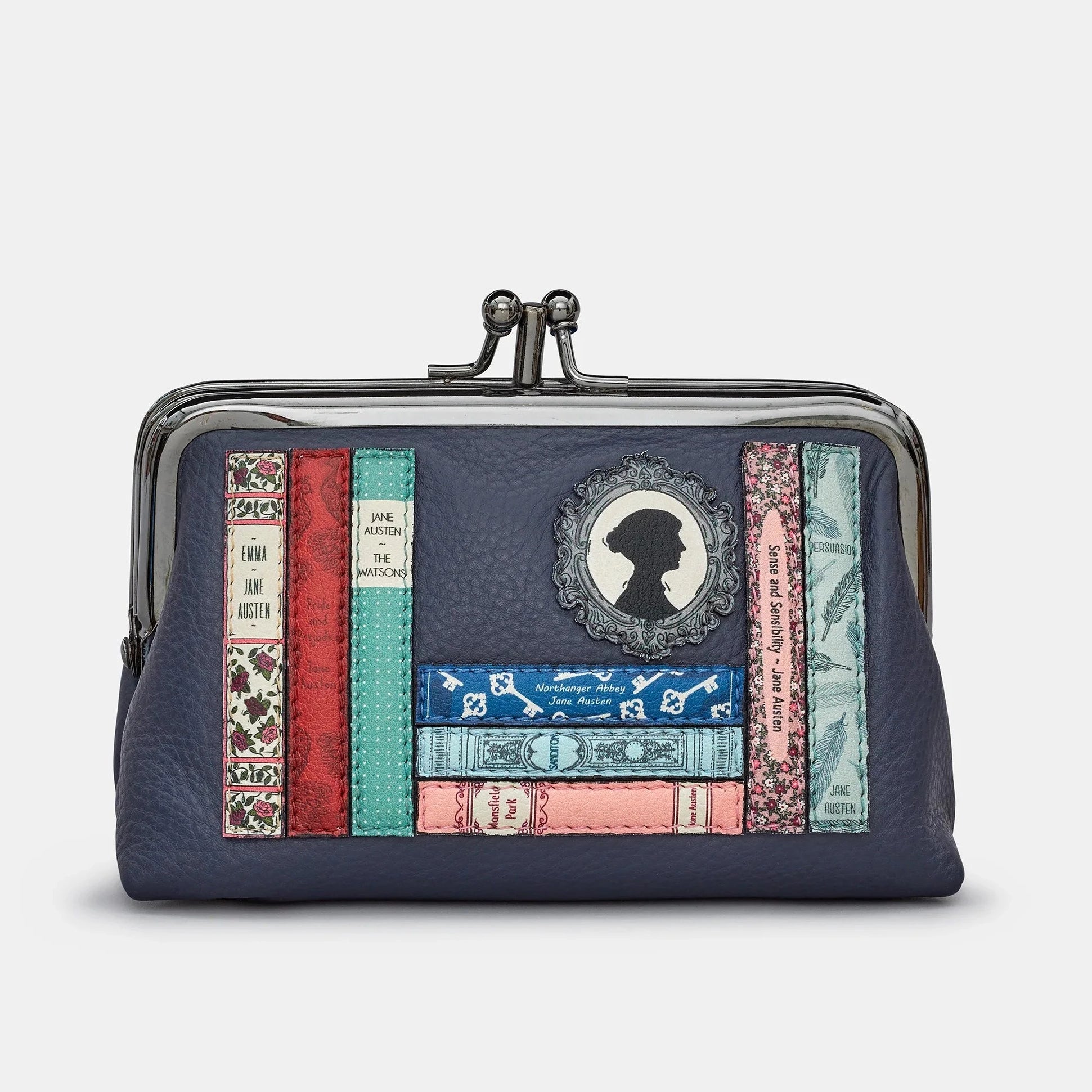 Yoshi Y1328 Jane Austen Bookworm Triple Frame Purse Navy