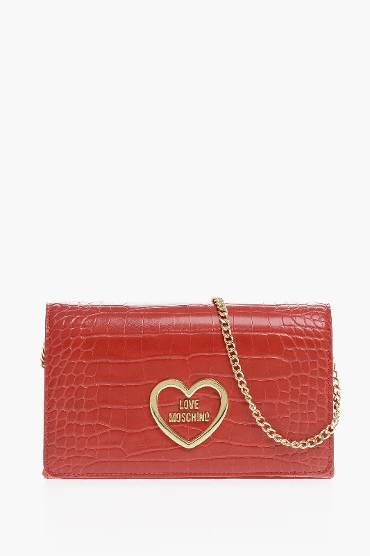 Moschino Love Crocodile Effect Faux Leather Bag With Chain Shoulder S