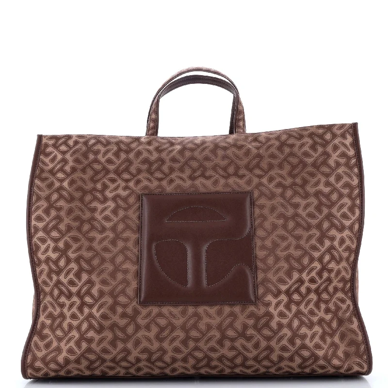 Shopping Tote Monogram Jacquard with Faux Leather Large