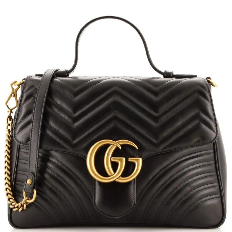 GG Marmont Top Handle Flap Bag Matelasse Leather Medium