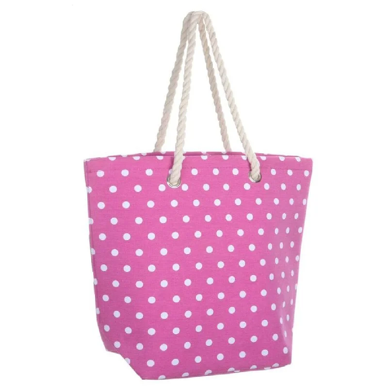 Womens Polka Dot Canvas Beach Shoulder Bag Shopping Tote (Slight Seconds)