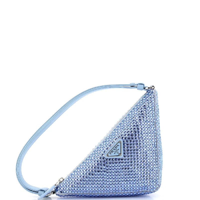 Triangle Top Handle Pouch Bag Crystal Embellished Satin Mini