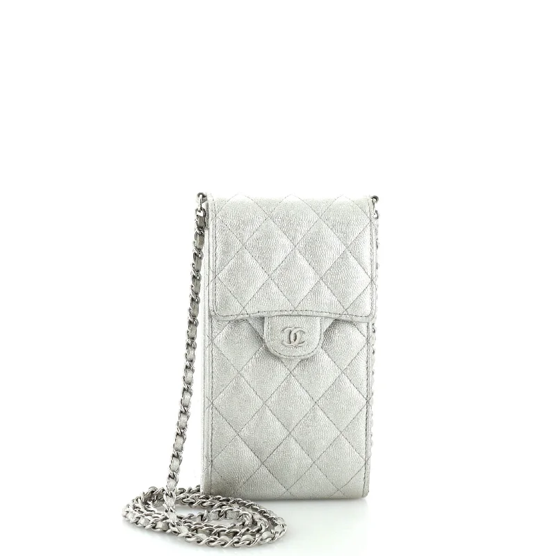 CC Flap Phone Holder Crossbody Bag Quilted Caviar