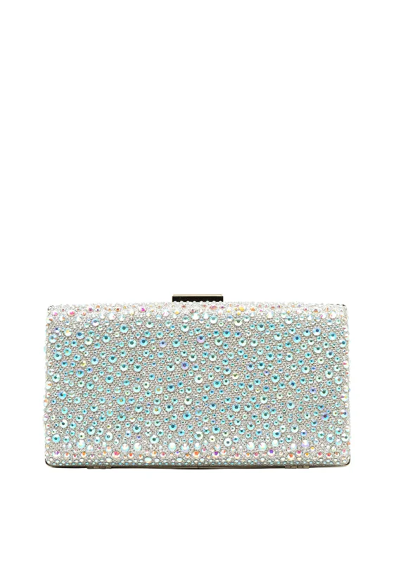 Zen Collection Gem Glitter Clasp Clutch Bag, Silver