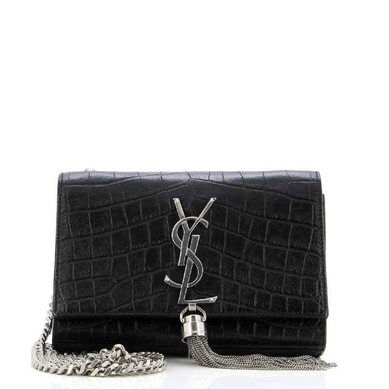 Classic Monogram Tassel Crossbody Bag Crocodile Embossed Leather Small