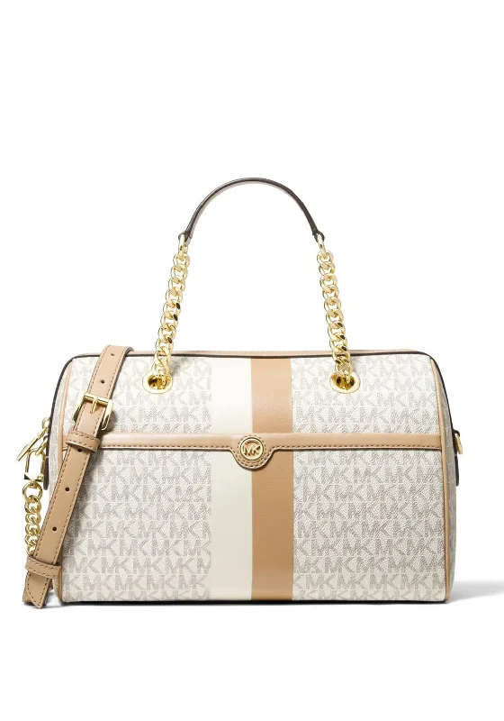 MICHAEL Michael Kors Blaire Medium Logo Stripe Barrel Bag, Vanilla Multi