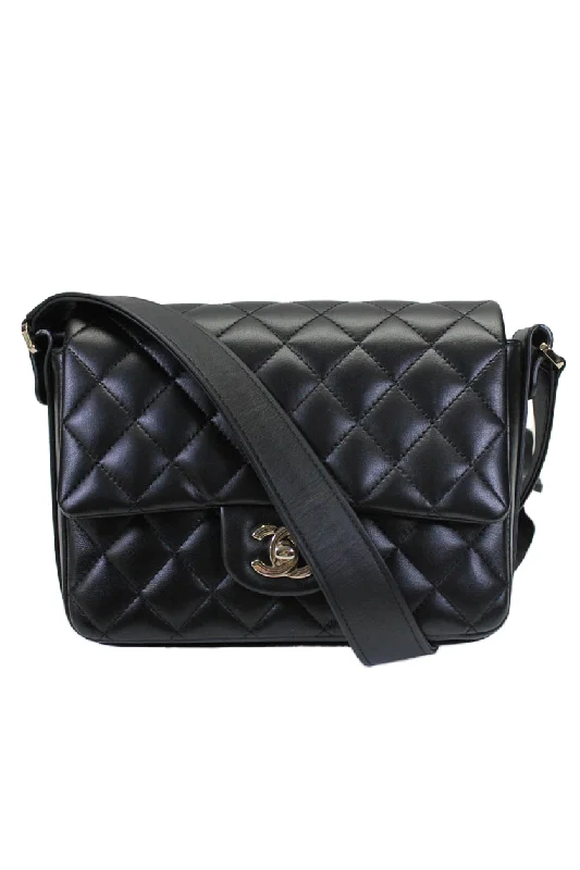 Chanel Womens Black Leather Quilted CC Bolero Flap Crossbody Bag Handbag