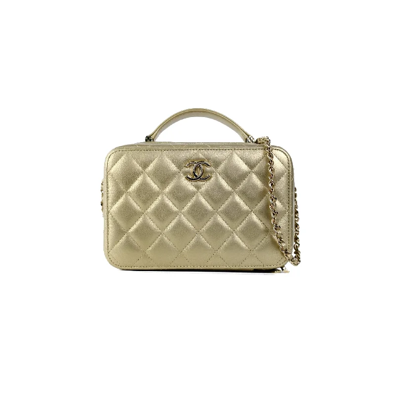 Chanel Champagne/Gold Top Handle Vanity Crossbody Bag with Mirror (Microchip)