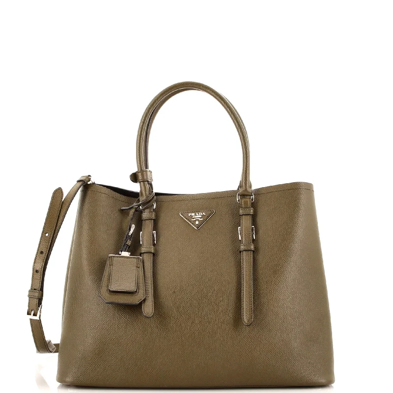 Belted Strap Cuir Double Tote Saffiano Leather Medium