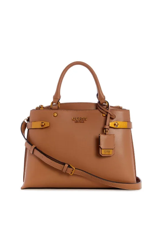 Guess Zadie Medium Satchel Bag, Cognac