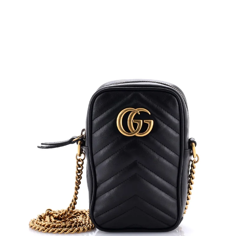 GG Marmont Vertical Phone Crossbody Bag Matelasse Leather Mini