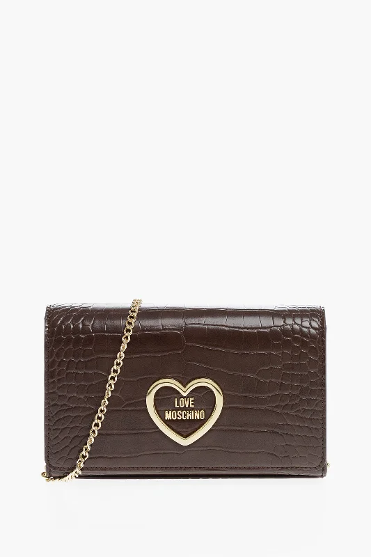 Moschino Love Crocodile Effect Faux Leather Bag With Golden Chain