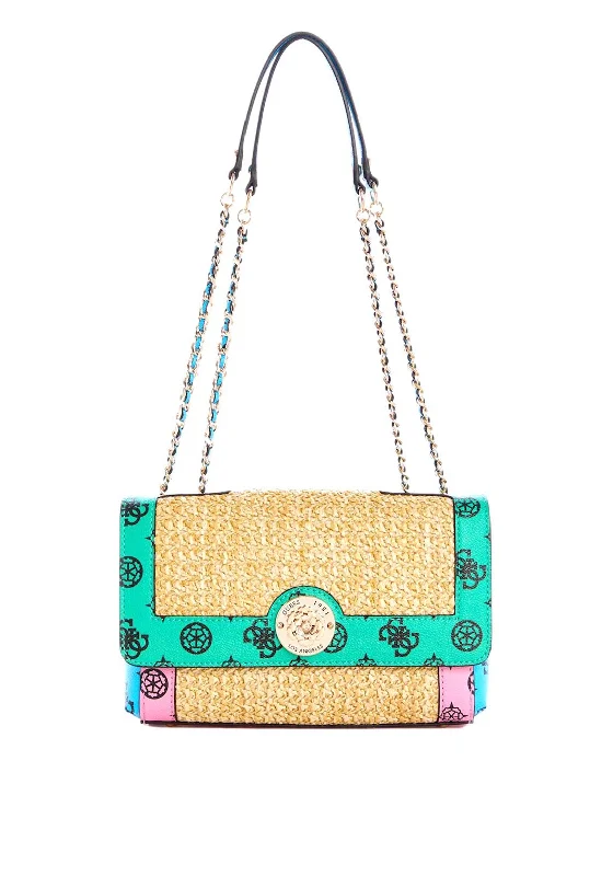 Guess Always Woven Colour Block Bag, Green Multi