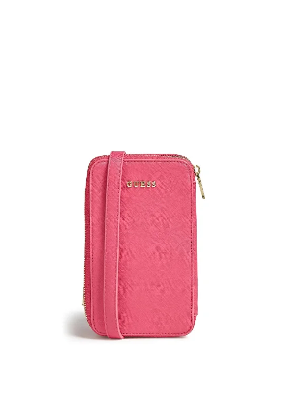 Guess Saffiano Phone Holder Mini Crossbody, Pink