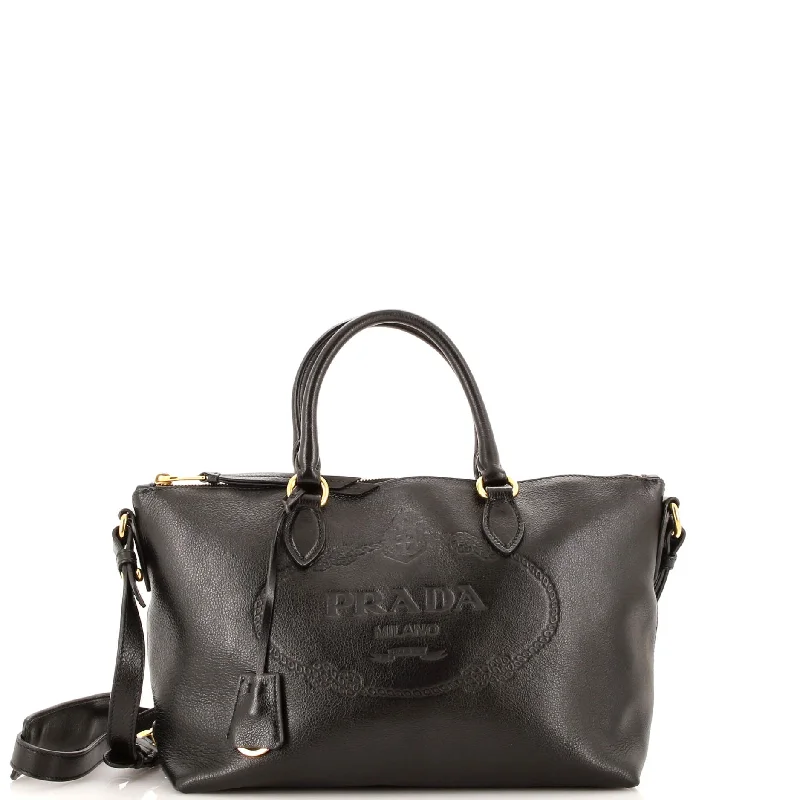 Embossed Logo Convertible Tote Glace Calf Small