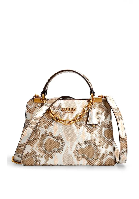 Guess Kristle Snake Print Mini Satchel Bag, Natural