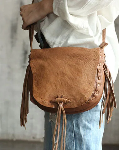 Stlyish WOMENs LEATHER Tassels Shoulder Bag Saddle Crossbody Purse With tassels