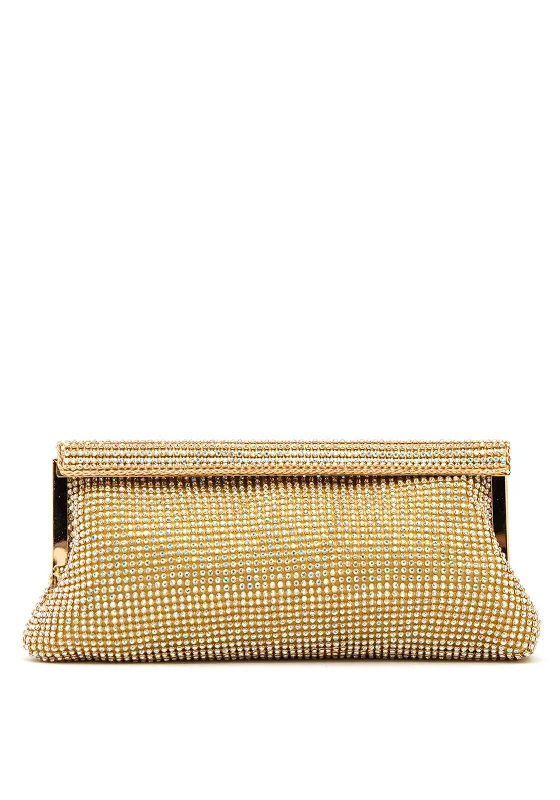 Zen Collection Diamante Mesh Clasp Clutch Bag, Gold