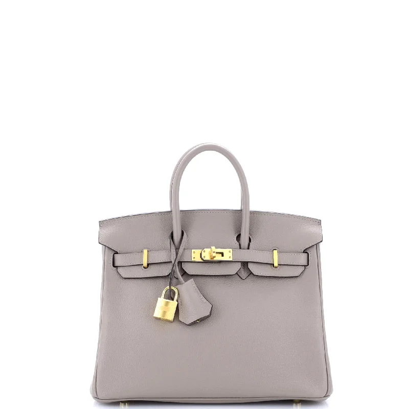 Birkin Handbag Grey Novillo with Gold Hardware 25