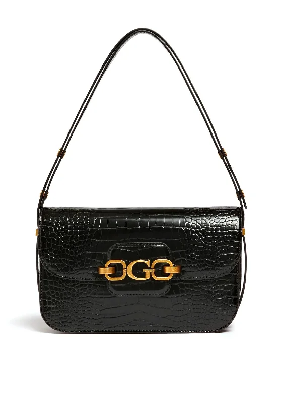 Guess Hensely Croc Convertible Shoulder Bag, Black