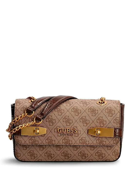 Guess Zadie Logo Small Crossbody Bag, Latte & Brown