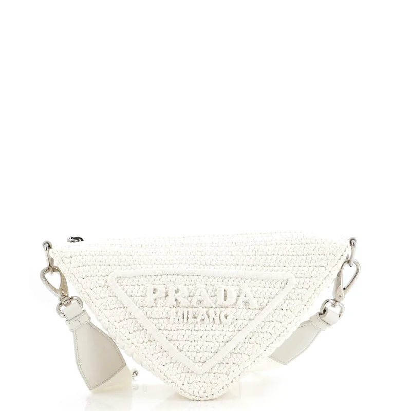 Triangle Logo Zip Crossbody Bag Crochet Raffia Small