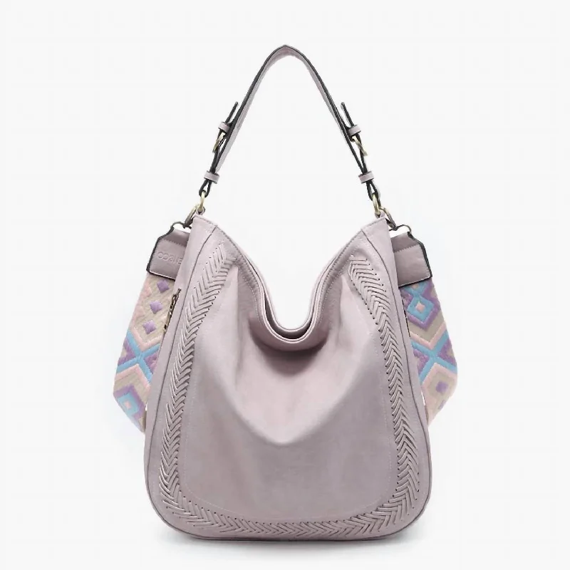 Aris Whipstitch Hobo/crossbody With Guitar Strap In Dusty Lavender