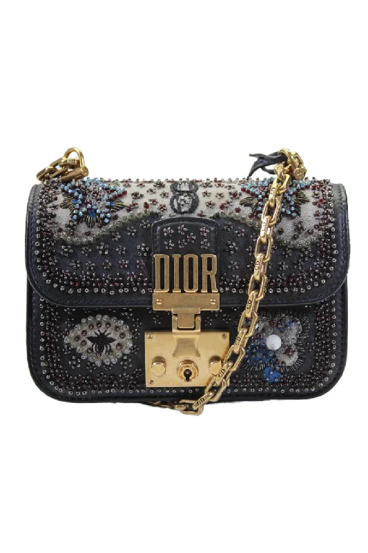 Christian Dior Womens Black Leather Beaded Diorddict Flap Shoulder Bag Handbag