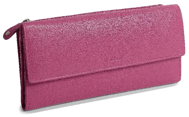 SADDLER CLAIRE Long Leather Trifold Purse - 18 Card Slots, Dual Zip Pockets, and Note Sections - RFID Protected