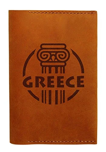 Greece Travel Stamps Handmade Genuine Leather Passport Holder Case Hlt_01