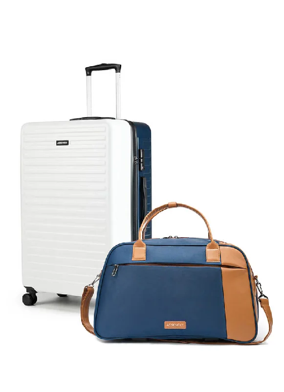 Stark+Verve Combo | White/Blue | Two Tone Medium Hard Luggage with Duffle Bag