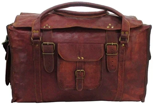 Vintage Crafts 21" Mens Retro Style Carry On Luggage Flap Duffel Leather Duffel Bag