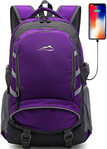 ProEtrade Backpack Daypack for School College Laptop Travel, Computer Bookbag Bag with USB Charging Port Anti Theft Laptop Compartment Fits 15.6 Inch Notebook, Gifts for Men & Women (Purple)