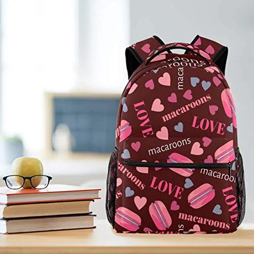 LORVIES Sweet Donuts Desserts Macaroons Hearts Love Pattern Lightweight School Classic Backpack Travel Rucksack for Girls Women Kids Teens