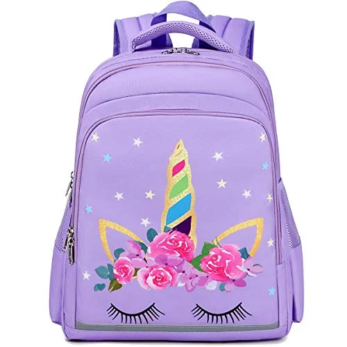 Girls Backpack for School Kids Backpack Preschool Kindergarten Elementary Bookbag (Unicorn Purple)