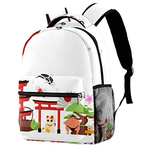 LORVIES Japanese Traditional Objects Bookbags Student Daypack Backpacks for Boys Girls