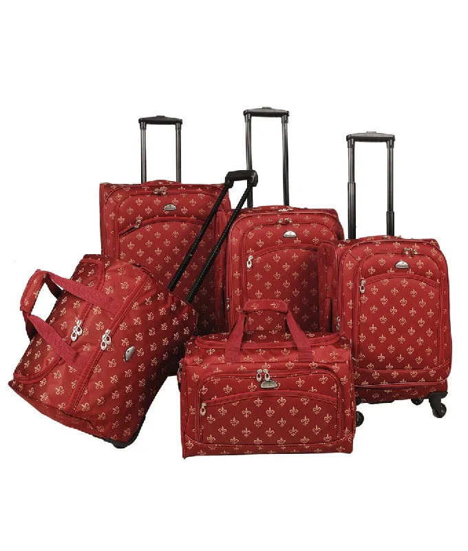 American Flyer Fleur de Lis 5-Piece Spinner Luggage Set