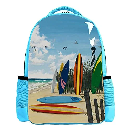 LORVIES Beach Surfboard Sea Mew Backpack Kids School Book Bags for Elementary Primary Schooler for Boys