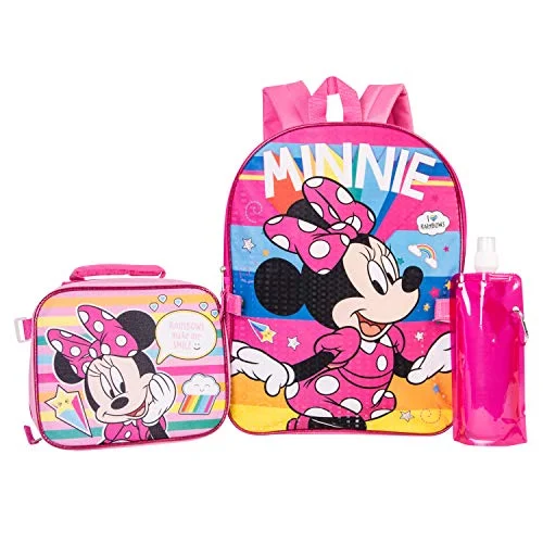 Minnie Mouse Backpack Combo Set - Disney Minnie Mouse Girls' 4 Piece Backpack Set - Backpack & Lunch Kit (Pink)