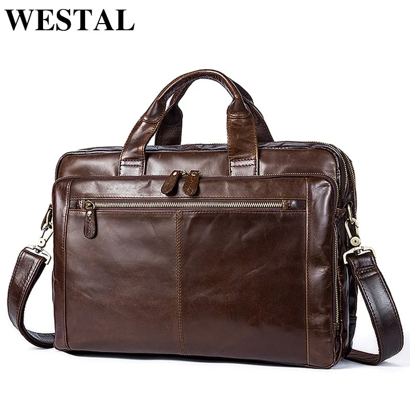 Westal Men'S Briefcase Male Genuine Leather Men Bags Messenger Bag Leather Laptop Bag For Men