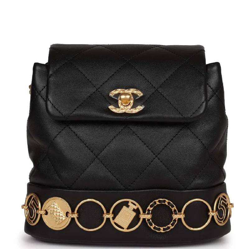 Chanel Small Charm Backpack Black Calfskin Aged Gold Hardware