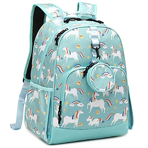 Choco Mocha Unicorn Backpack for Girls Elementary Backpack 15 inch Kindergarten Backpack for Girls Pegasus Bookbag 6-8 Primary Kids School Backpacks with Chest Strap Gift Blue